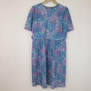 Vintage 80s California Looks Plus Size  Women's Grannycore Floral Midi Dress